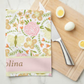 Kleurrijke bloemen met vlinders patroonnaam theedoek (Quarter Fold)