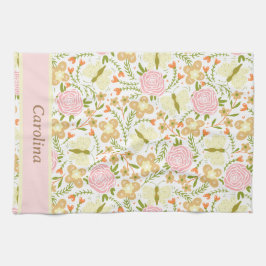 Kleurrijke bloemen met vlinders patroonnaam theedoek