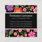 Kleurrijke bloemen met zwart achtergrondmonogram vierkante visitekaartje (Achterkant)