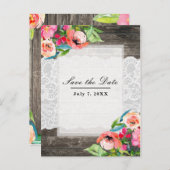 Kleurrijke bloemen Moderne houtskant Opslagdatum Aankondigingskaart (Voorkant / Achterkant)