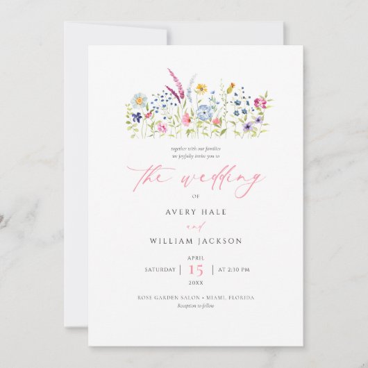 Kleurrijke Bloemen Moderne Huwelijksuitnodiging Kaart (Voorkant)