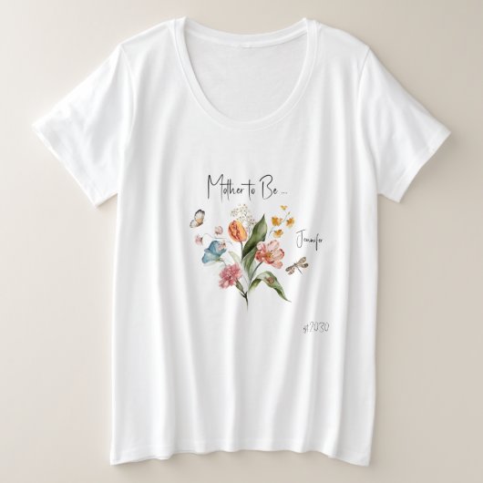 Kleurrijke bloemen, moeder-in-wording Baby shower Grote Maat T-shirt (Design voorkant)