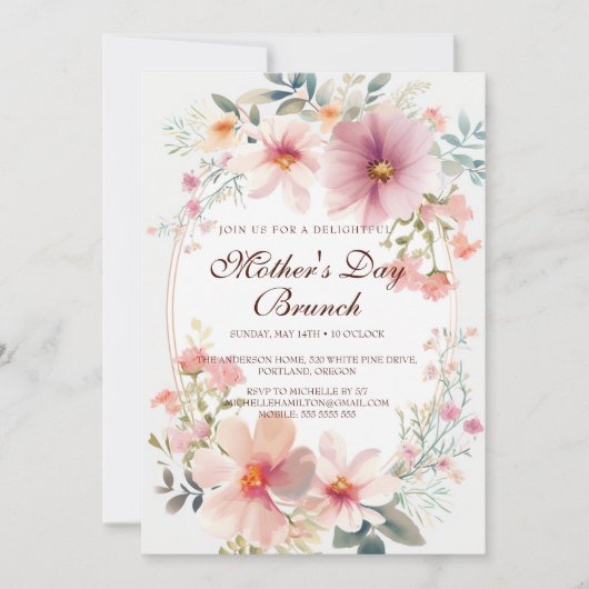 Kleurrijke Bloemen Moederdag Brunch Uitnodiging (Voorkant)