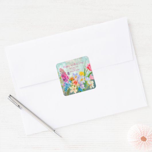 Kleurrijke  Bloemen Moederdag Vierkante Sticker (Envelop)