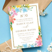 Kleurrijke Bloemen Monogram Goud Lijst Wedding Kaart