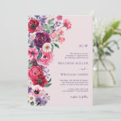 Kleurrijke Bloemen Monogrammed Wedding Kaart (Staand voorkant)