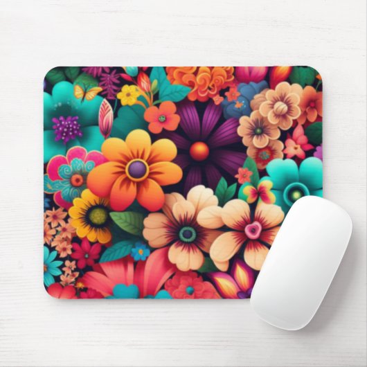 Kleurrijke  bloemen muismat (Met muis)