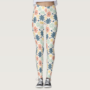 Kleurrijke Bloemen Naadloos in Blauw, Roze en Geel Leggings
