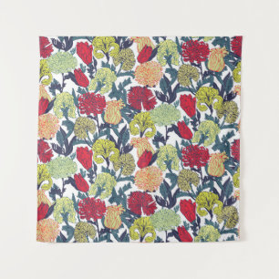 Kleurrijke bloemen: naadloos wit patroon. wandkleed