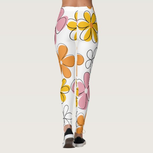 Kleurrijke Bloemen Naadloze Patroon Minimalist Leggings (Achterkant)