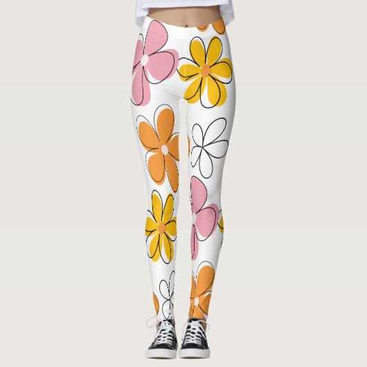 Kleurrijke Bloemen Naadloze Patroon Minimalist Leggings (Voorkant)