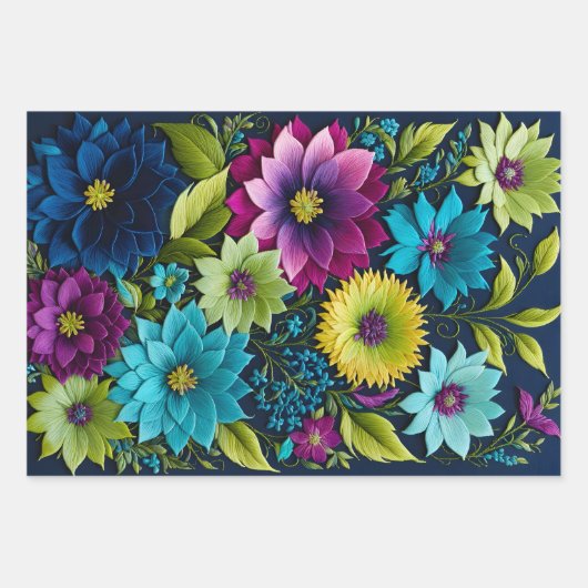 Kleurrijke Bloemen Naaldpunt Verpakking Papieren V Inpakpapier Vel (Voorkant)