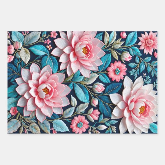 Kleurrijke Bloemen Naaldpunt Verpakking Papieren V Inpakpapier Vel (Voorkant)