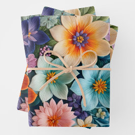 Kleurrijke Bloemen Naaldpunt Verpakking Papieren V Inpakpapier Vel