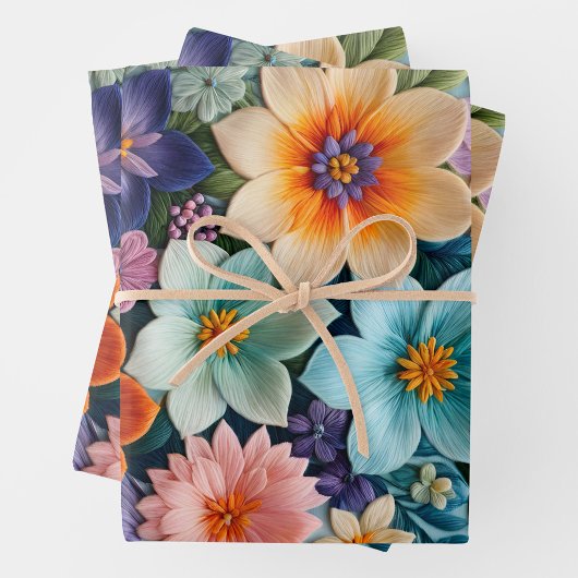 Kleurrijke Bloemen Naaldpunt Verpakking Papieren V Inpakpapier Vel