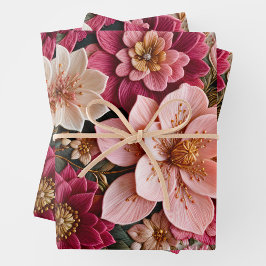 Kleurrijke Bloemen Naaldpunt Verpakking Papieren V Inpakpapier Vel