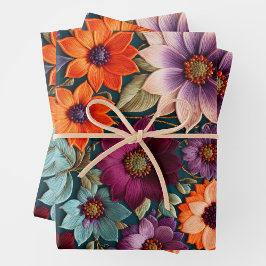 Kleurrijke Bloemen Naaldpunt Verpakking Papieren V Inpakpapier Vel