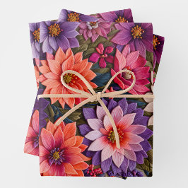 Kleurrijke Bloemen Naaldpunt Verpakking Papieren V Inpakpapier Vel