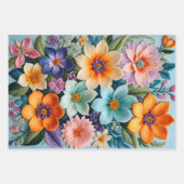 Kleurrijke Bloemen Naaldpunt Verpakking Papieren V Inpakpapier Vel (Voorkant 3)