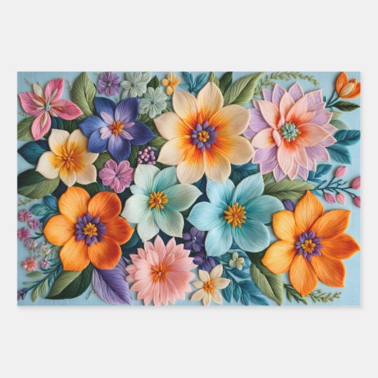 Kleurrijke Bloemen Naaldpunt Verpakking Papieren V Inpakpapier Vel (Voorkant)