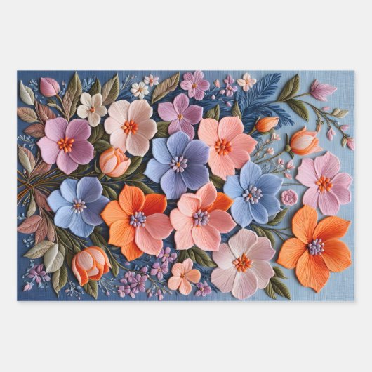 Kleurrijke Bloemen Naaldpunt Verpakking Papieren V Inpakpapier Vel (Voorkant 3)