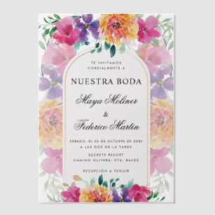 Kleurrijke Bloemen Nuestra Boda Spaanse bruiloft Vellum Uitnodigingen