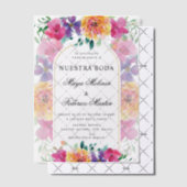 Kleurrijke Bloemen Nuestra Boda Spaanse bruiloft Vellum Uitnodigingen (Offset (Uitnodiging))