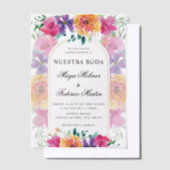 Kleurrijke Bloemen Nuestra Boda Spaanse bruiloft Vellum Uitnodigingen (Offset)