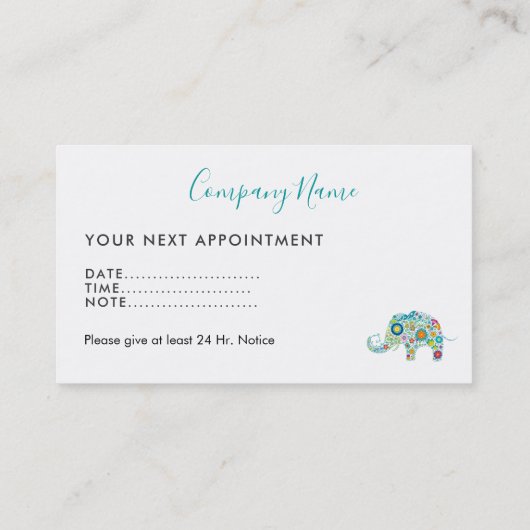 Kleurrijke Bloemen Olifant Afspraakkaart Afsprakenkaartje (Achterkant)