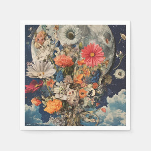 Kleurrijke bloemen onder volle maan servet