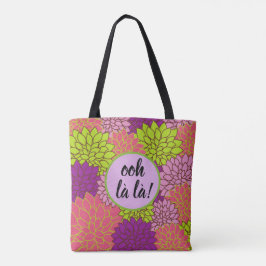 Kleurrijke bloemen Ooh la la/ Monogram Roze Paars  Tote Bag