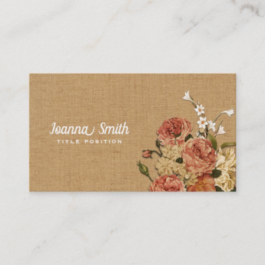 Kleurrijke Bloemen op Beige Canvas Visitekaartje (Voorkant)