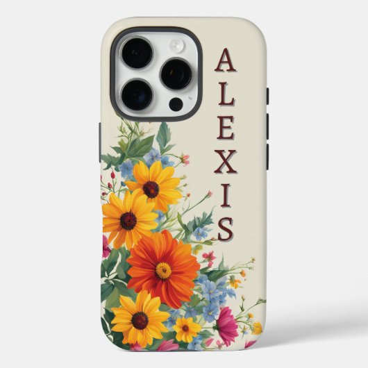Kleurrijke bloemen op beige Case-Mate iPhone case (Achterkant)