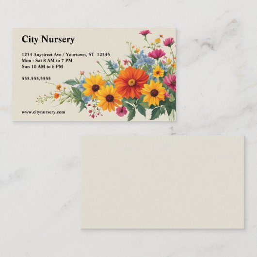 Kleurrijke Bloemen op Beige Nursery Plant Verkoop Visitekaartje (Voorkant / Achterkant)