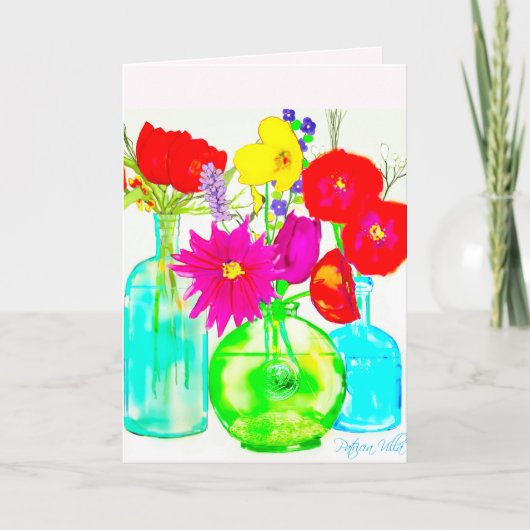 Kleurrijke bloemen op blanco briefkaart (Voorkant)
