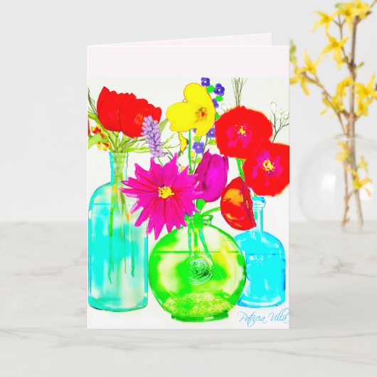 Kleurrijke bloemen op blanco briefkaart (Gele Bloem)