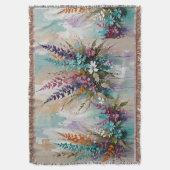 Kleurrijke Bloemen op Blauw Beige Witte Lavendel Deken (Voorkant Verticaal)