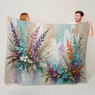 Kleurrijke Bloemen op Blauw Beige Witte Lavendel Fleece Deken