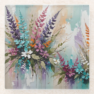 Kleurrijke Bloemen op Blauw Beige Witte Lavendel Glazen Onderzetter