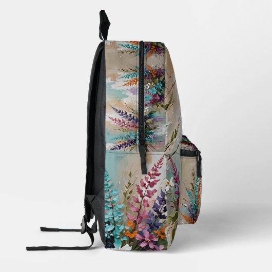 Kleurrijke Bloemen op Blauw Beige Witte Lavendel I Bedrukte Rugzak (Links)
