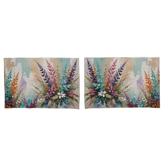 Kleurrijke Bloemen op Blauw Beige Witte Lavendel Kussensloop (Voorkant-Set)