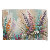 Kleurrijke Bloemen op Blauw Beige Witte Lavendel Kussensloop (Voorkant-Links)