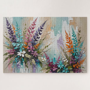 Kleurrijke Bloemen op Blauw Beige Witte Lavendel Legpuzzel