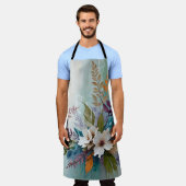 Kleurrijke Bloemen op Blauw Beige Witte Lavendel Schort (Gedragen)