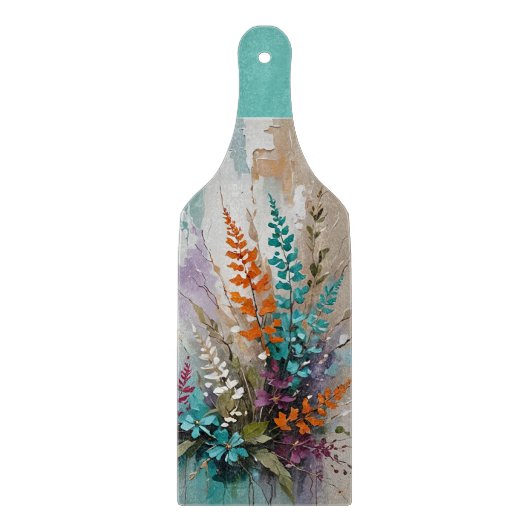 Kleurrijke Bloemen op Blauw Beige Witte Lavendel Snijplank (Voorkant)