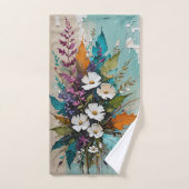 Kleurrijke Bloemen op Blauwgroen Blauw Beige Bad Handdoek (Handdoek)