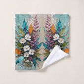 Kleurrijke Bloemen op Blauwgroen Blauw Beige Bad Handdoek (Wasdoekje)