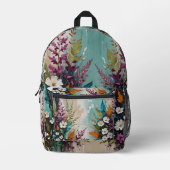 Kleurrijke Bloemen op Blauwgroen Blauw Beige Bedrukte Rugzak (Voorkant)