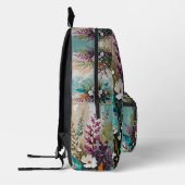 Kleurrijke Bloemen op Blauwgroen Blauw Beige Bedrukte Rugzak (Links)