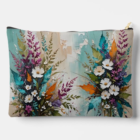 Kleurrijke Bloemen op Blauwgroen Blauw Beige Etui (Achterkant)